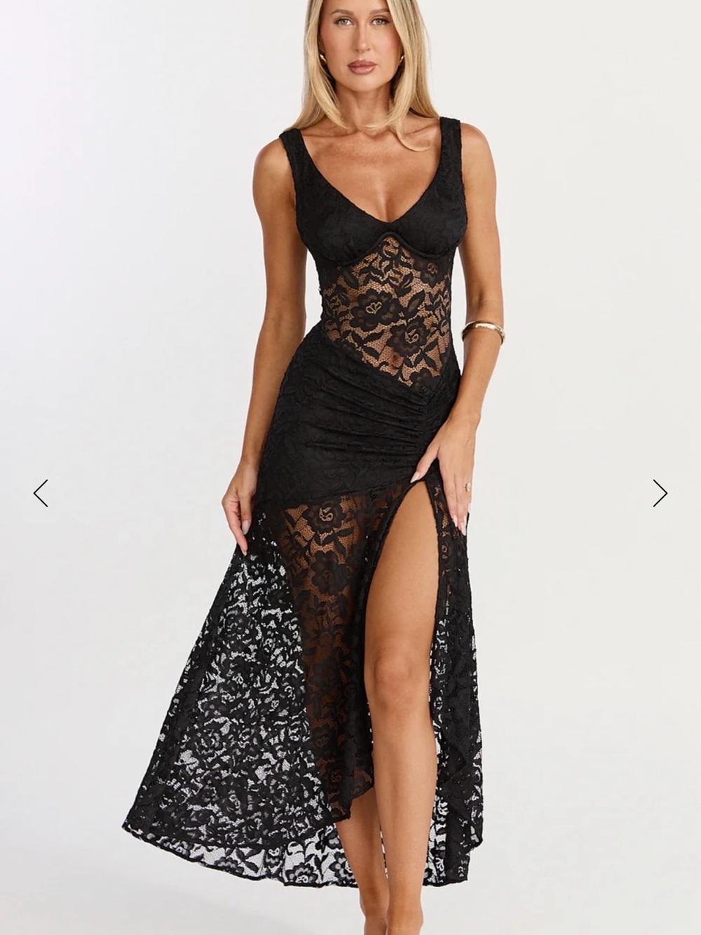 Showpo - Lace Off Shoulder Side Split Midi Dress In Black